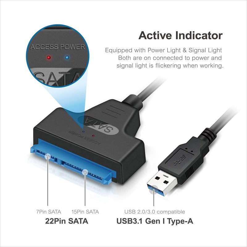 Mediasonic SATA to USB Cable â€“ USB 3.0 / USB 3.2 Gen 1 to 2.5â€ SATA SSD/Hard Drive Adapter Support UASP (HND5-SU3) - Image 5